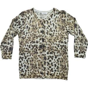 Joseph A Boho Metallic Animal Print Cardigan Women No Size Tag Ivory Brown Black